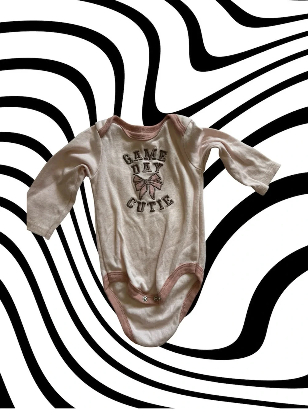chick pea Pink & Brown Bow and Football One-Piece Bodysuit Set